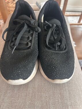 Black Rhinestone Slip-On Sneakers pull on